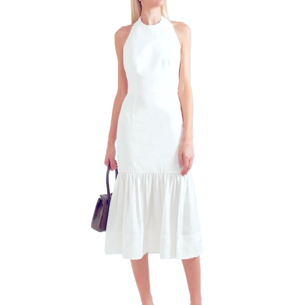 Rebecca Vallance halter mermaid dress in linen/silk blend fabric